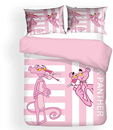 ANSSON Pink Panther Kinder Bettwäsche Animation Rosa Bettbezüge & 2 Kissenbezug Mikrofaser Bettwäsche-Sets 3-teilig Tochter Geschenke (Single 135x200, Rosa6)