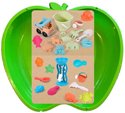 thorberg Sandbox Sandkasten Sandmuschel Muschel groß 108x79cm XL, 5 Farben! (1x grün + 24-TLG Bio-Set)