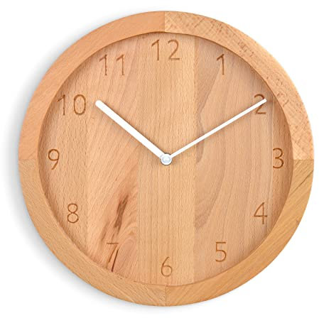 Natuhr Massivholz Wanduhr Bold Modern - große Holzuhr rustikal Buche geölt (Funkuhrwerk/weiße Zeiger)
