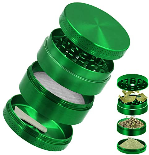 RUNEAY Herb Grinder, Premium Metal Herb Grinder 4 Layers with Pollen Catcher,Grinder Zinc Alloy Grinder for Spice Herb Coffee, Green Ø 63mm