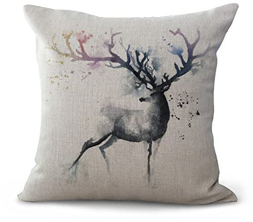 Grauer Hirsch Weiß Kissenbezug 60x60 - Sanft Baumwolle und Leinen Mit Reißverschluss, Dauerhaft, Knitterfrei, Atmungsaktiv - 1 Stück