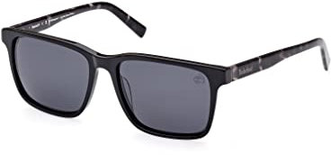 Timberland TB9306 Sonnenbrille Herren, Leichte Freizeit-Sonnenbrille, Quadratische Linsenform, Geeignet für Korrekturgläser, Polarisierte Rauchgläser, Glänzendes Schwarz