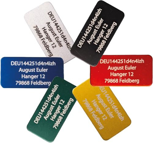UAS-ID - Drohnen-Kennzeichen oder e-ID, 20x10mm, bis zu 4 Zeilen, aus Aluminium grün eloxiert mit hochwertiger Laserbeschriftung