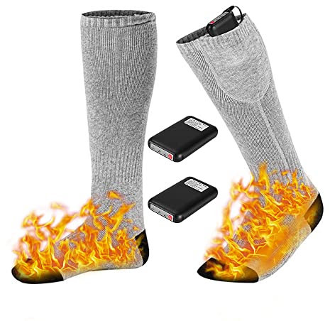 Heated Socks, Gobesty Heated Socks with Battery, Electric Warm Socks with 3 Adjustable Temperatures, 4000 mAh Battery Heating Socks for Women Men for Camping, Fishing, Cycling, Skiing, Grey