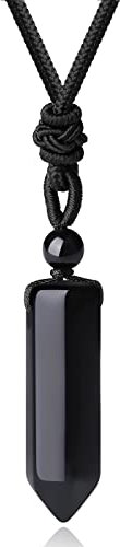 XIANNVXI Healing Crystals Necklace for Men Women Black Obsidian Natural Crystal Stone Point Hexagonal Pendant Necklaces Gemstone Adjustable Rope Reiki Balancing Jewelry