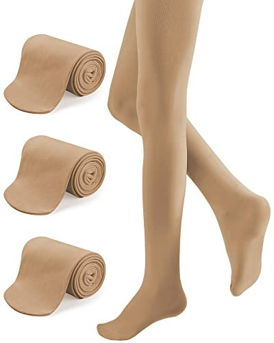 KEREDA Mädchen Kinder Strumpfhose Feinstrumpfhose Ballett Tanzstrumpfhose mit Fuß 110-170 3er Pack, Hautfarbe-2, 128-152