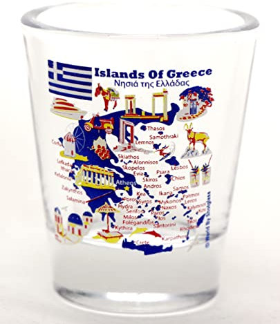 Griechenland Inseln Griechenland Sehenswürdigkeiten und Ikonen Collage Schnapsglas
