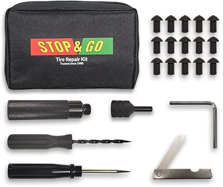 Stop & Go Kit de reparación de Tapones de Bolsillo de neumáticos sin cámara de 21 Piezas para pinchazos y Planos en Coche, Motocicleta, ATV, Jeep, camión y Tractor (15 Tapones de Seta)