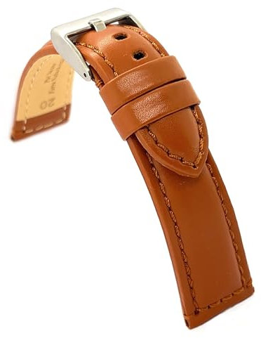 diloy Sportliches Uhrenarmband aus glattem Rindsleder mit Ton-in-Ton-Naht – Gepolstert – Größen 14mm 16mm 18mm 20mm 22mm 24mm – Elegant und widerstandsfähig 363 Hellbraun 24mm