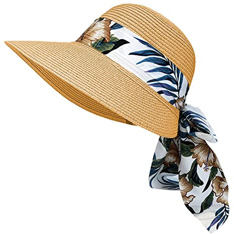 GizellMG Casquettes rétro Chapeau Paille Visières Femme Chapeau d'été Pliable Grande Bord avec Nœud pour Femme Fille Capline Vintage pour Plage 58CM Kaki