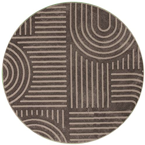 Kurzflor Teppich, Rund, Wohnzimmer, Boho Geometrisch - Grau - Ø120 cm (rund) - Moderner Superweicher Teppich