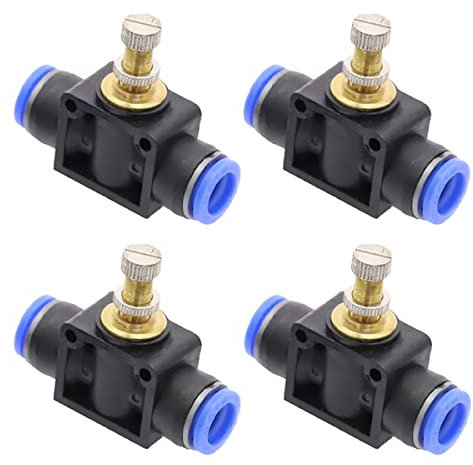 4 Stück Luftsteuerventile, Luftstromregelventil, Luftstrombegrenzer, pneumatisch, Luftstromregelventilanschluss, Schnellverbinder-Regler, pneumatischer Luftstromregler (6 mm (1/4 Zoll)