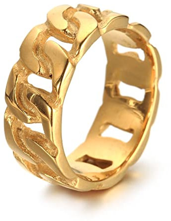 Banemi Ringe Herren Punk, Edelstahlringe Gold Punk Gold Kubanischer Kettenring Mode Geschenk Ring Größe 62 (19.7)