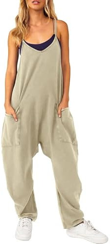 Litthing Salopette Donna Estiva Casual Pantaloni Baggy Oversize Allentata Con Zip Jumpsuit Premaman Larga Overall Taglie Forti Spalline Sottili Tinta Unita Con Grandi Tasche Senza Maniche Comoda