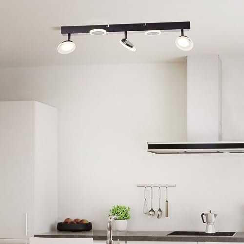 Lightbox LED Decken Strahler - 3 flammige Spotbalken im zeitlosen Design mit schwenkbaren Köpfen & 3 x Spots und 2 x Dekolichter - aus Metall/Kunststoff - in Schwarz - 70 cm Breite
