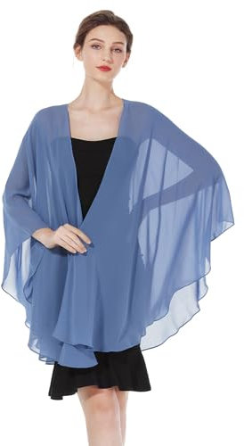 BEAUTELICATE Chiffon Schal Stola Bolero Damen Für Abendkleid Festlich Hochzeit Braut Frühling Sommer Jacke (Slate Blue, Einheitsgröße)