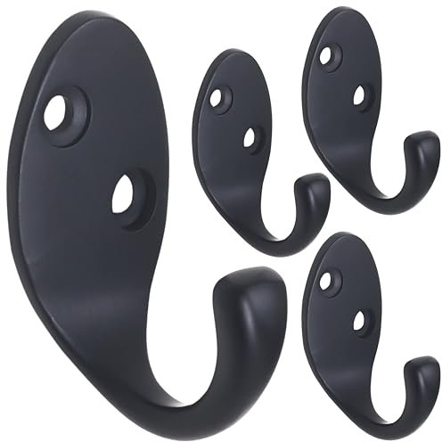 RICOO 4 x Garderobenhaken Schwarz Kleiderhaken Wand MH014-B4 Haken zum Einhängen Metallhaken Wandgarderobe Bademantel- & handtuchhaken zum Bohren Badhaken Badezimmerhaken Jakenhaken