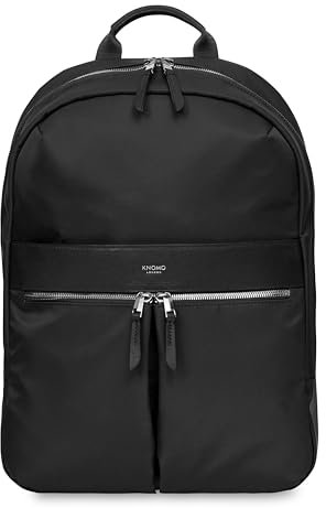 KNOMO Beauchamp Womens 14 Laptop Bag Computer Backpack for Work, College, Travel Daypack Purse, Black, Silver Zip, Daypack Backpacks