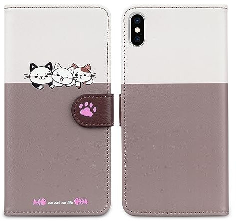 Nbziyoo Phone Case for iPhone X/XS,Cartoon Cats/Dogs Patterns Flip Wallet Case with Card Slots, Premium Magnetic PU Leather Cover Case for iPhone X/XS, Dark Gray
