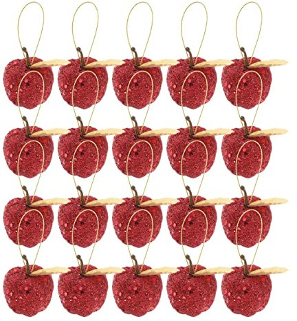 Warmhm 20 Stück Weihnachtsapfel-Ornamente Glitzer-Pailletten-Apfel-Hängeornamente Bruchsichere Christbaumkugeln Für Weihnachtsbaum-Party Urlaubsdekoration Rot
