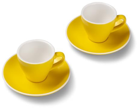 Terra Home 2er Espresso-Tassen Set - Gelb, 90 ml, Matt, Porzellan, Dickwandig, Spülmaschinenfest, italienisches Design - Kaffee-Tassen Set mit Untertassen