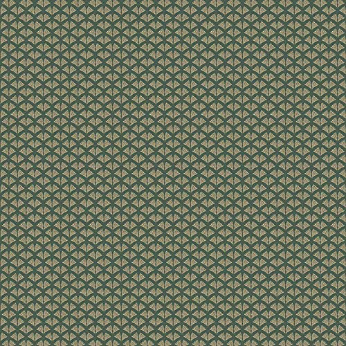 BRICOFLOR Papier peint intissé vert & or motif éventail Tapisserie verte & dorée pour chambre moderne Papier peint tendance motif art déco