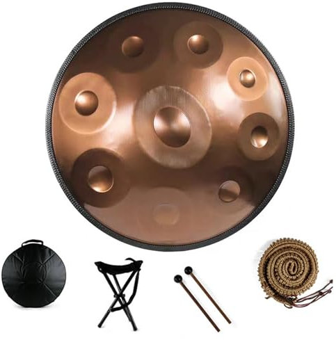Handpan Drum Instrument 22 Zoll 9 Noten, 432 Hz Steel Drum Hand Pan, mit Soft Bag, Harmonische Percussion für Klangheilung, persönliche Meditation (Gold)