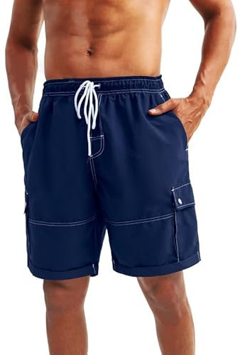 LARGERED Pantaloncini Uomo Calzoncini da Bagno Costume Mare Surf Boxer Costume Asciugatura Rapida Pantaloncini da Spiaggia Piscina Pantaloncini Cargo Uomo, Marina Militare L