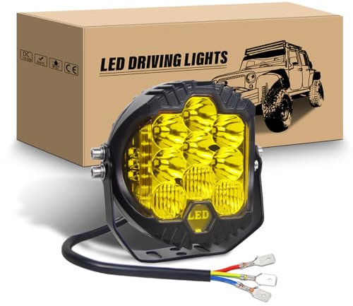 RIGIDON 5 Zoll 50W LED Arbeitsscheinwerfer, Side Shooter Offroad Beleuchtung 12V 24V Led Arbeitslicht IP67 Wasserdicht für Auto ATV LKW Traktor Fahrzeuge 4x4, 3000K Gelb led nebelscheinwerfer