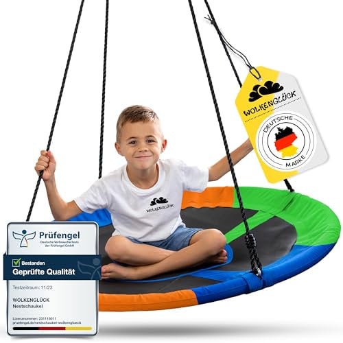 WOLKENGLÜCK® Balançoire nid d'oiseau, diamètre : 110 cm, réglable en hauteur, pour enfants et adultes, charge maximale : 150 kg, avec accessoires de montage, balançoire pour enfants (multicolore)