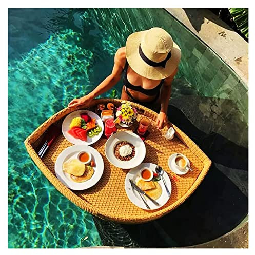 Schwimmendes Serviertablett, Pool-Tablett, schwimmender Serviertablett-Tisch, geflochtenes Swimmingpool-Serviertablett aus Rattan, stilvolles Frühstückstablett auf dem Wasser für Sandbänke
