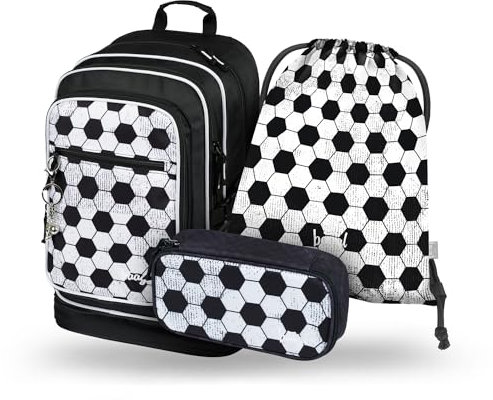 Baagl Schulrucksack Set Jungen 3 Teilig - Schultasche ab 3. Klasse - Grundschule Ranzen mit Brustgurt - Ergonomischer Schulranzen (Goal)