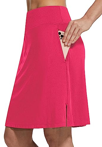 baleaf Jupe de Tennis pour Femme - Longueur Genou - Taille Haute - Jupe de Golf - Jupe d'extérieur avec Poche, Rose, S