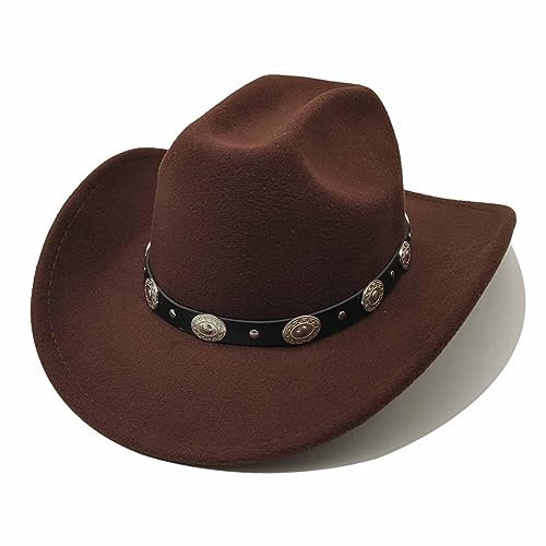 Willheoy Unisex Cowboyhut Schwarz Herren Cowgirl Kostüm Damen mit Band Werternhut Cowboyhut Fasching (B-Braun)