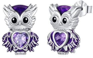 ZIPPICE Eule Ohrringe für Damen 925 Sterling Silber Eule Ohrstecker Lila Herz Zirkon Ohrstecker Eulen Geschenke für Frauen Schmuck Geschenke für Damen Frauen Tochter Enkelin Nichte