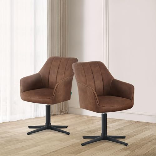 DUBI Möbel Esszimmerstuhl Thomas, Esszimmerstühle drehbar Armlehnstuhl Küchenstuhl Polsterstuhl Schreibtischstuhl Schminkstuhl für Esszimmer Küche Wohnzimmer Büro, Braun, 2 Stück, 21103-YU42-B02