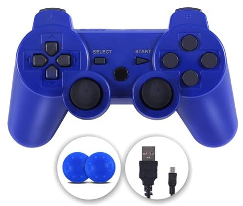falafaso Play 3 Controller, Wireless Game Controller, Double Shock, Bluetooth, 6-Axis and Joysticks Motion Sensor (Blue)