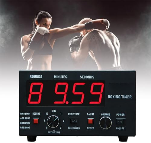 Minuteur d'intervalle de boxe avec affichage LED et son réglable - Minuteur professionnel pour entraînement - Fonction chronomètre - Bleu