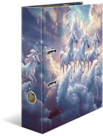 HERMA Ordner A4 Fantasy Einhorn, 7 cm breit, Ringordner mit Kindergarten Motiv, bunter Aktenordner mit Innendruck für Jungen, Mädchen und Kinder