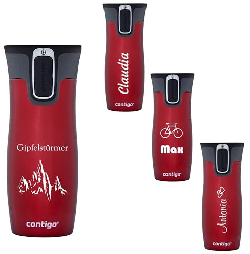 Contigo Thermobecher West Loop Autoseal mit Gravur, Edelstahl Isolierbecher, Reisebecher, Kaffeebecher to Go, auslaufsicher (Red)