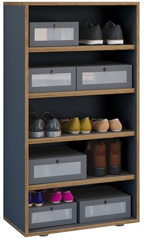 VCM Holz Schuhregal | Maße ca. H. 110 x B. 60 x T. 33 cm | Schuhkommode mit 5 Fächer | Schuhschrank - Salia 5fach B. 60 cm Anthracite