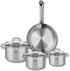 ELO 9693750 Kochgeschirr-Set, 4-teilig, 1 Bratpfanne 24 cm und 3 Kochtöpfe 12, 14 und 16 cm Elo Profi, Citrin, Edelstahl, Induktion