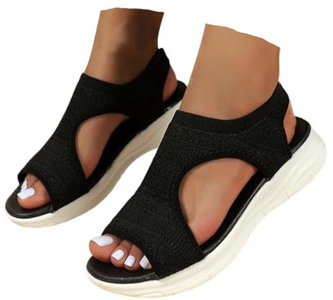 riou Sandalias Deportivas ortopédicas para Mujer Moda Zapatos con Punta Abierta Cuña Lavable de Verano Sandalia para Caminar, Negro, 41
