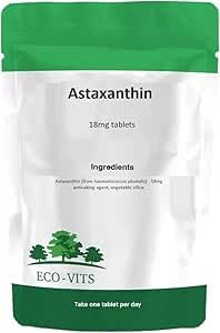 Astaxanthin 18mg 60 Tablets – Potent Antioxidant & Skin Support Suitable for Vegetarians by ECO-VITS
