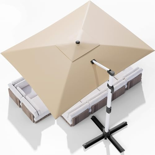 TRIUMPHKEY Sonnenschirm Balkon 300x400x260 cm Aluminium Freischwingender Sonnenschirm mit Kurbel Wasserdichter Gartenschirm, UV50+ Sonnenschutz, 360° drehbar, Beige