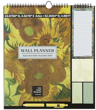 Grupo Erik Kalender 2025 2026 Van Gogh Kalender 2026 Wandkalender 2025 2026 - Familienplaner Monatsplaner für 16 Monate - Offizielles Lizenzprodukt Van Gogh Merch Gelb