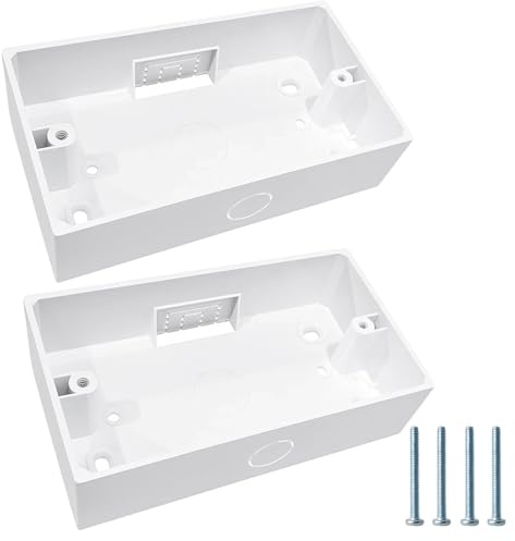 2Pcs Double Socket Back Box, Durable White Back Box for Electrical Installations, Surface Mount Socket Box with 4 Screws Included, Ideal for Residential and Commercial Use