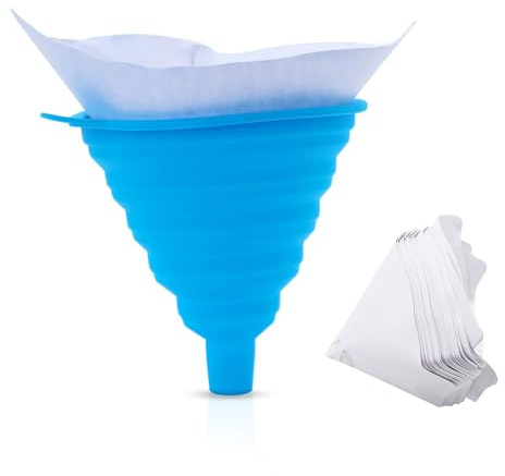 50 Pcs Paper Paint Filters and 1 Pcs Silicone Funnel | Homiladi Disposable Paint Paper Strainers | Collapsible Funnel Filter for Art Painting, Automotive Spray, Cooking Oil, House, Arts