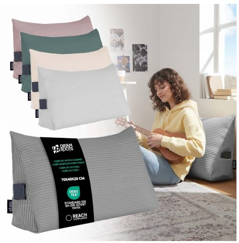 DreamRoots Cojín Lectura Cama, Respaldo Triangular Sofá, Gris Oscuro