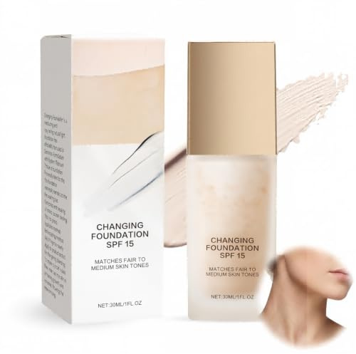 Yooyan Farbwechselnde Foundation SPF15, Foundation Color Changing, Concealer Foundation Make-Up, Feuchtigkeitsspendende Flüssige Gesichts Make-Up, für Einen Ebenmäßigeren Teint & Deckt Unreinheiten